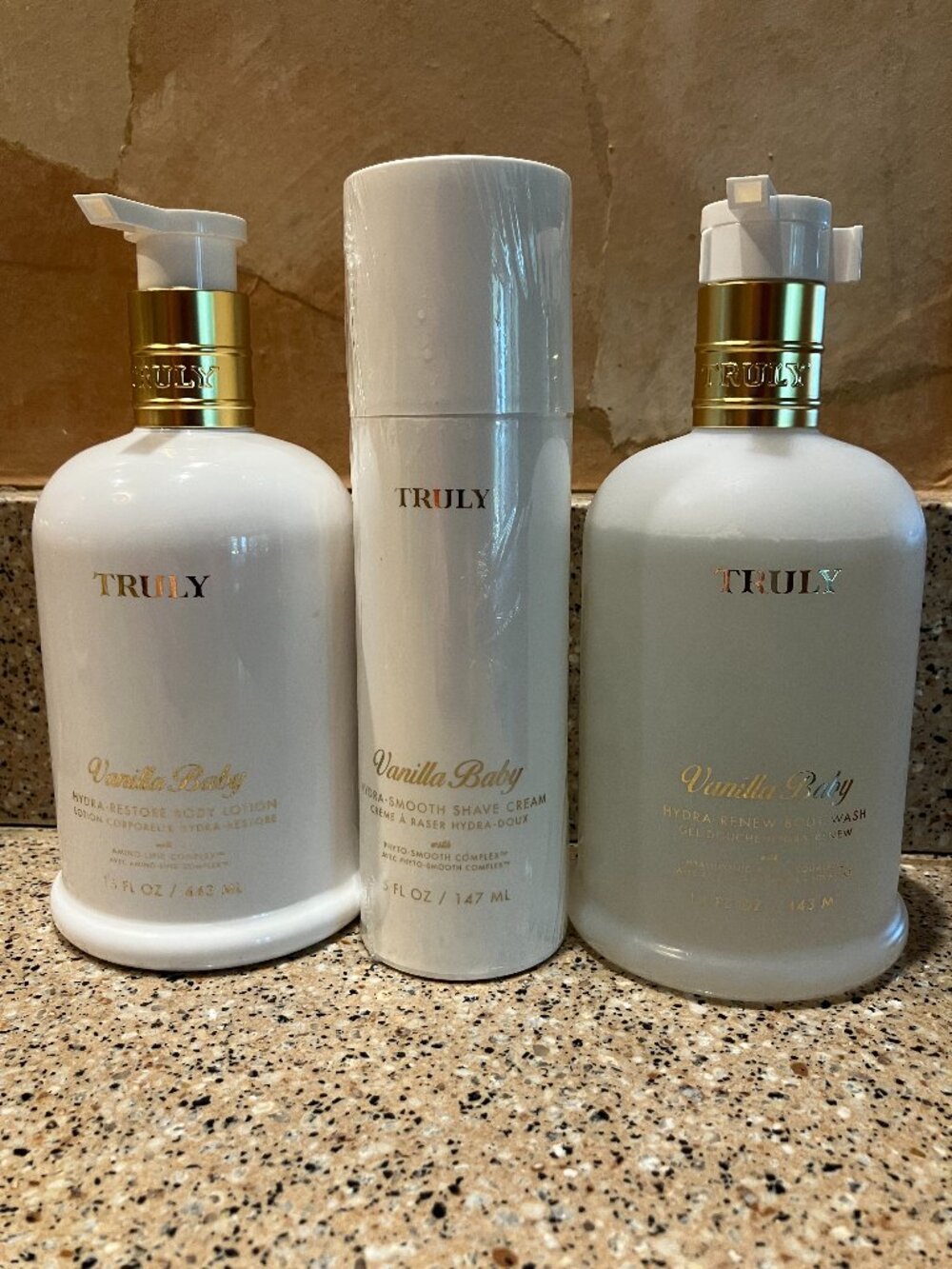 TRULY Set of Vanilla Baby Body Wash & Body Lotion & Shave Cream!! NEW